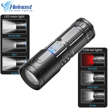 USB C, акумулаторна батерия led фенерче с увеличение, мощен фенер за нощуване на открито, 6 режима на осветяване, водоустойчив, супер ярък авариен светлина