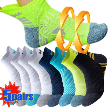 5 двойки професионални чорапи за марафонского за бягане, мъжки спортни чорапи дишащи за фитнес, удебелени, с мека подплата, с ниска тапицерия, глезените, чорапи