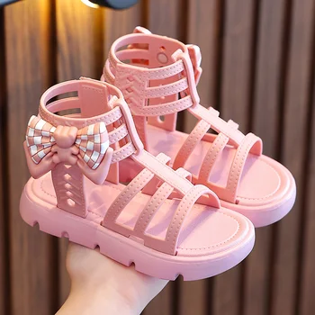 Летни сандали за момичета 2023, нова мода, обувки на принцеса за момиченца подметка, бебешки нескользящие римски сандали на средни и големи размери