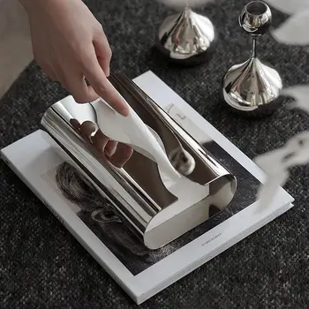 Луксозна кутия за салфетки в скандинавски стил от неръждаема стомана за всекидневната, тенис на държач за кърпички, сребърно покритие кутия за съхранение на хартия