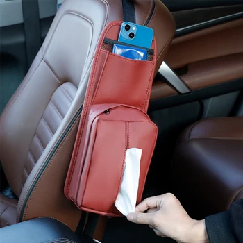 1 бр. торба за съхранение на странично на седалката на автомобила, подвесная чанта, кожена чанта Ins, автомобилна многофункционална кутия за салфетки, автомобили кутия за съхранение