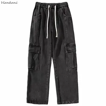 2023 нови мъжки панталони-карго, градинска облекло в стил гръндж, хип-хоп, широки дънки, японски Y2k, универсални прави панталони с високо качество