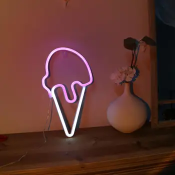 Led неонова лампа, който привлича вниманието на led неонова лампа за сладолед, уникална форма, USB / работи на батерии тенис на украшение за светодиоди без трептене