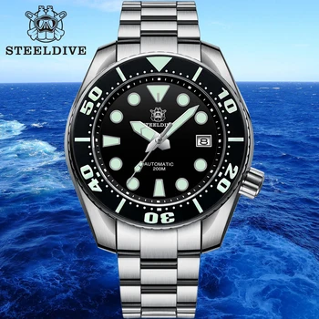 SD1971, ново записване 2021, марка STEELDIVE, мъжки ръчен часовник с керамично безелем, сапфирен кристал, сини светещи автоматични часовници за гмуркане NH35