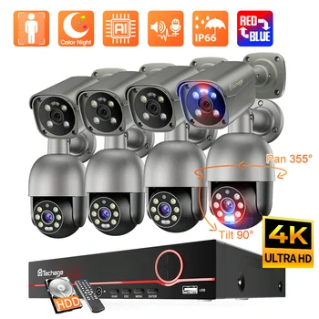 Комплект камера за сигурност Techage 4K 8MP, нощно виждане, умни AI, информира по електронната поща, системата за външно домашно видеонаблюдение