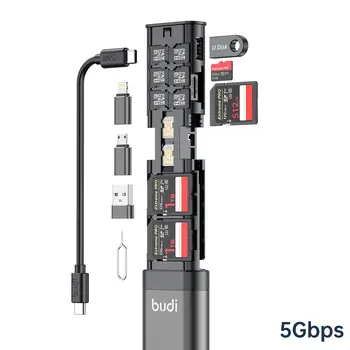 BUDI 9 В 1 Многофункционална Кутия USB 3.0 За Пренос на данни 65 W Кабел За Бързо Зареждане SD TF Карта Кутия За Съхранение на iPhone, Samsung 