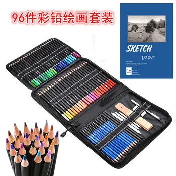 96 бр. комплект цветни моливи за рисуване, за да проверите за рисуване с молив, набор от четки, комплект за рисуване ръчно