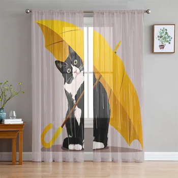 Вуалевый котка, готови модерен цифров печат, затемняющие щори, завеси за кабинет, детска, всекидневна, спалня, врата към коридора