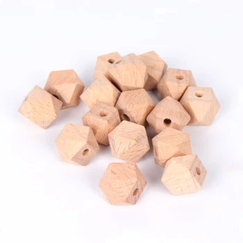 Високо качество на крайния букови дървени геометрични мъниста 100шт 10-20 мм непълни естествени мулти фасетиран шестоъгълник дървени мъниста за никнене на млечни зъби със собствените си ръце