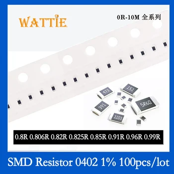 SMD резистор 0402 1% 0,806 R 0,82 R 0,825 R 0,85 R 0,91 R 0,96 R 100 бр./лот микросхемные резистори 1/16 W 1.0 mm * 0,5 мм и С ниското ниво на съпротива