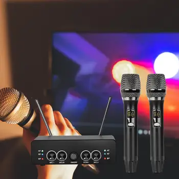 Безжичен караоке микрофон система с реверберацией на звука, регулируема UHF канали, портативни безжични микрофони за диджеи, пеещи в дома на телевизията EUR