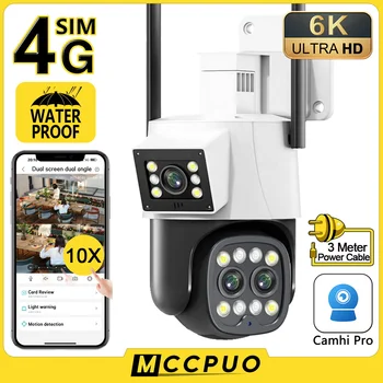 Mccpuo 6K 12MP Трехобъективная 4G PTZ Камера С Двойна екран AI Human Auto Tracking 6MP WIFI Сигурност и ВИДЕОНАБЛЮДЕНИЕ Камера за Наблюдение Camhi Pro