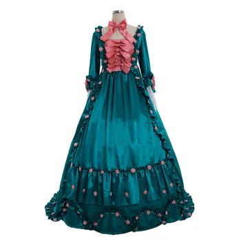 Средновековна рокля на Мария Антоанета, рокля в стил рококо, дворец от 18-ти век, червена рокля с цветя модел рокля в стил рококо, на френското рокля за дамите