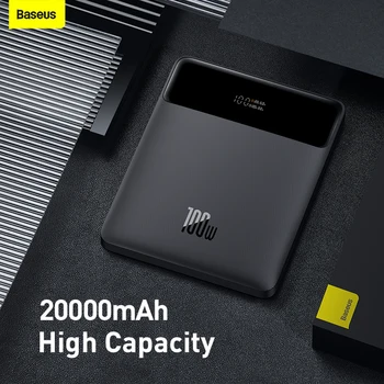 Baseus 100 W Power Bank 20000 ма Type C PD Бързо зареждане на Powerbank Преносимо външно зарядно устройство за лаптоп с кабел мощност 100 W