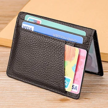 Тънък мини-портфейл, къси притежателите на кредитни карти от изкуствена кожа корица за шофьорска книжка, мъжки женски бизнес портфейл, двуслойни портфейл