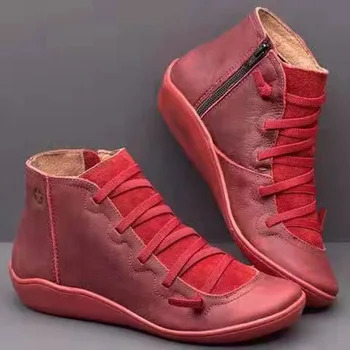 2023 Зимни обувки дамски зимни ботильоны от естествена кожа пролетни обувки на плоска подметка дамски къси реколта обувки на меху за жени Обувки дантела