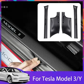 Стикер във Формата На Защитни Ивици На Прага На Tesla За Tesla Model 3/Y 2021-2023 Аксесоари ABS С Модел От Въглеродни Влакна, Корнизи За Интериора