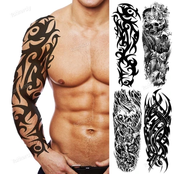 временни татуировки в цялата страна, стикер с татуировка на големия тотем, стикер с татуировка на големия ръкав, боди арт, секси дракон, тигър, цар лъв, татуировки за мъже