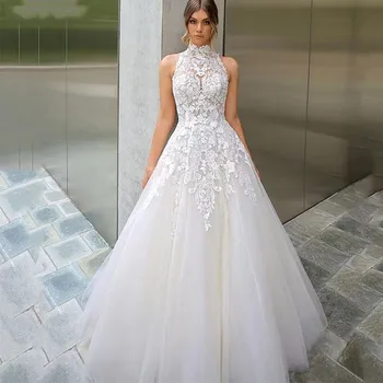 Нова рокля с аппликацией Vestido De Noiva, сватбената рокля без ръкави, завързана дреха 2023, сватбена рокля