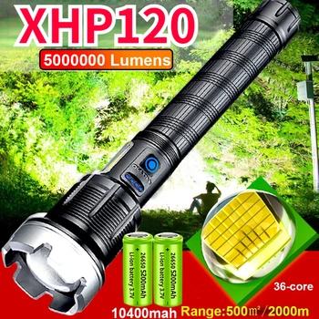 XHP120 на Най-Мощните led Фенерче 5000000LM USB Акумулаторна Светкавица 7 Режими на Мащабиране Факел Тактильная Светкавица Фенерче 10400 mah
