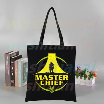 Холщовая чанта на Master Chief, дамски чанти, еко-множество на тъканта, чанта за пазаруване, чанта за студентски книги, дамски ежедневни пазарска чанта, черна