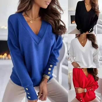 Хит на продажбите, женски есенно-зимния пуловер с V-образно деколте, отгоре с дълъг ръкав, дамски трикотажная риза