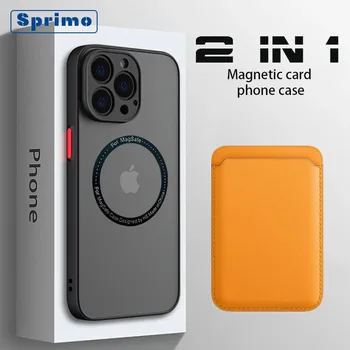 Матов калъф за телефон iPhone 14 Plus 13 12 11 Pro Max Mini XR XS за Magsafe, една чанта-портфейл с отделения за карти с магнитна основа, калъф-за награда