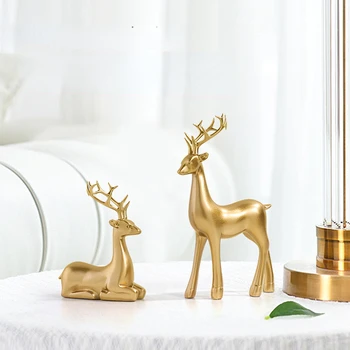 Златна мини-двойка, декорация във формата на елен, винен шкаф, лесно луксозно малко украса, веранда, хол, украса за дома, творчески сватбен подарък