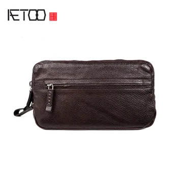 Тенденция мъжка кожена чанта за мобилен телефон AETOO, модерен бизнес чанта, подбрани ръчно, ежедневна чанта за ръце
