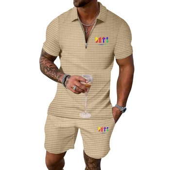Мъжка лятна риза с къси ръкави, къси панталони, всекидневни костюми, мъжки trend спортен брендовый комплект от две части