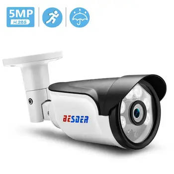 BESDER H. 265 POE IP Камера за Сигурност Куршум Външни Водоустойчива Камера за Видеонаблюдение H. 265 Мрежова Камера за Движение 5MP 3MP 2MP