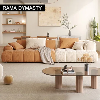 Netflix текстилен диван в кремовом стил за малка всекидневна, директен модерен прост диван от тофу
