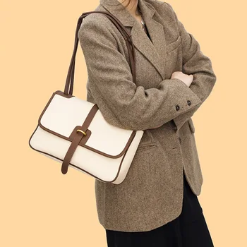 Тенденция реколта чанта-тоут, дизайнерски чанти, дамски ежедневни чанта през рамо от естествена кожа, с капак, модерна чанта-месинджър през рамо