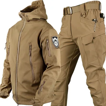Нови камуфляжные якета, панталони, костюми, зимни градинска ветровка от кожа на акула, водоустойчив тактически военен ловен гащеризон