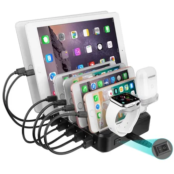 Зарядно устройство ILEPO за няколко устройства, 6-пристанище USB-зарядно устройство за 60 W, 5, 2.4 A, зарядни за телефони, таблети и друга електроника
