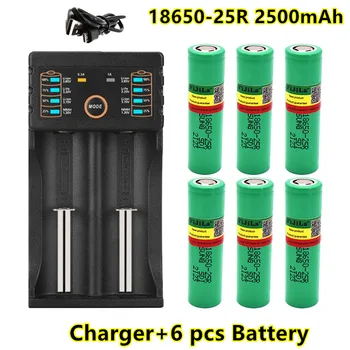100% Нова оригинална батерия 18650 2500 ма INR18650 25R 20A литиеви батерии + зарядно устройство