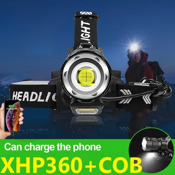 2023 Супер ярки led светлини XHP360, мощни USB-акумулаторна налобные лампи, с висока мощност, увеличение 18650, фарове за риболов, фенер за риболов