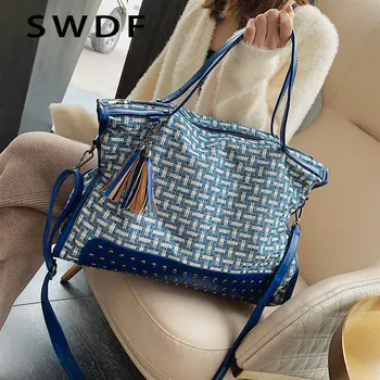 SWDF Корейски дамски чанти голям капацитет, дамски вълнена чанта през рамо, известна дизайнерска ежедневни дамски чанта-тоут, чанти-незабавни посланици