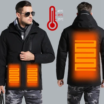 Мъжки зимни дебел памучен яке с USB-топъл, водоустойчив ветровка, зимно палто с качулка, дебела топла мъжко зимно яке, подарък на бащата