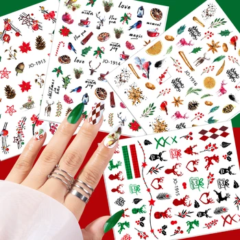 Зимните Коледни стикери за нокти Декорации за нокти Cartoony Дядо коледа, Снежен човек снежинка 3D стикери с Аксесоари за нокти плъзгачи за нокти