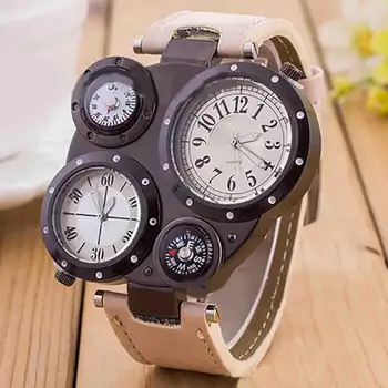 Творчески дигитален часовник-гривна с 4 циферблатами, мъжки луксозни кристални спортни часовници с двоен механизъм, водоустойчиви улични часовници с термометър и компас