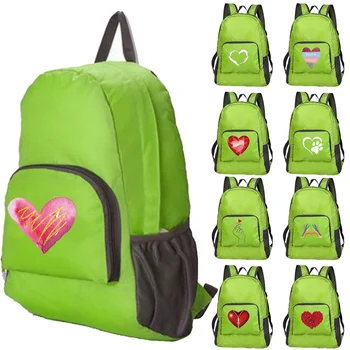 Лек портативен сгъваем раница за пътуване, сгъваема зелена чанта с принтом любов, ultralight раница за жени, мъжки походный раница