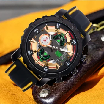 Часовници за мъже, многофункционални модни водоустойчив светещи бизнес кварцови часовници, силиконов каучук, дървени луксозни часовници
