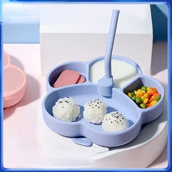 Смукателна силиконова чиния, чаша с кошачьим нокът, цели детска чиния за хранене на бебета Platos Para Niños