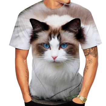 Нова мода тениска с принтом котка рэгдолла, мъжки и дамски летни ежедневни блузи с къс ръкав