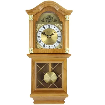 Bedford Clock Collection Класически Стенен Часовник от Златен дъб с Движими Махало и Богат Традиционен дизайн - Home