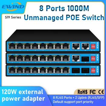 EWIND 8 Порта Gigabit Switch POE с 2 Порта на Възходящата Комуникация 10/100/1000 Mbps Ethernet Комутатор за IP камери/Безжична точка за Достъп AI Smart Switch