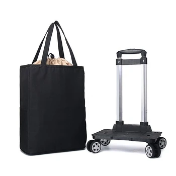 Сгъваема чанта за количка за пазаруване, дамски голяма количка, удобен за носене чанта за съхранение на зеленчуци, чанти за плодове на пазара на 4 колела