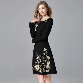 есен ново записване, винтажное женствена рокля в голям размер, с принтом трапецовидна форма с дължина над коляното, елегантна вечерна офис рокля в стил империя 14252