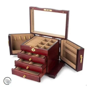 Дървена ковчег за бижута изделийбоксы за съхранение на ретро-дървени козметични кутии с брава Специална оферта Органайзер за бижута
